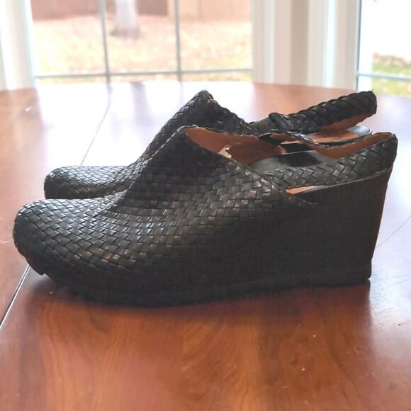 Earthies Katina Black Wedge Woven Leather Bootie Sandals Size 10 - Picture 2 of 13